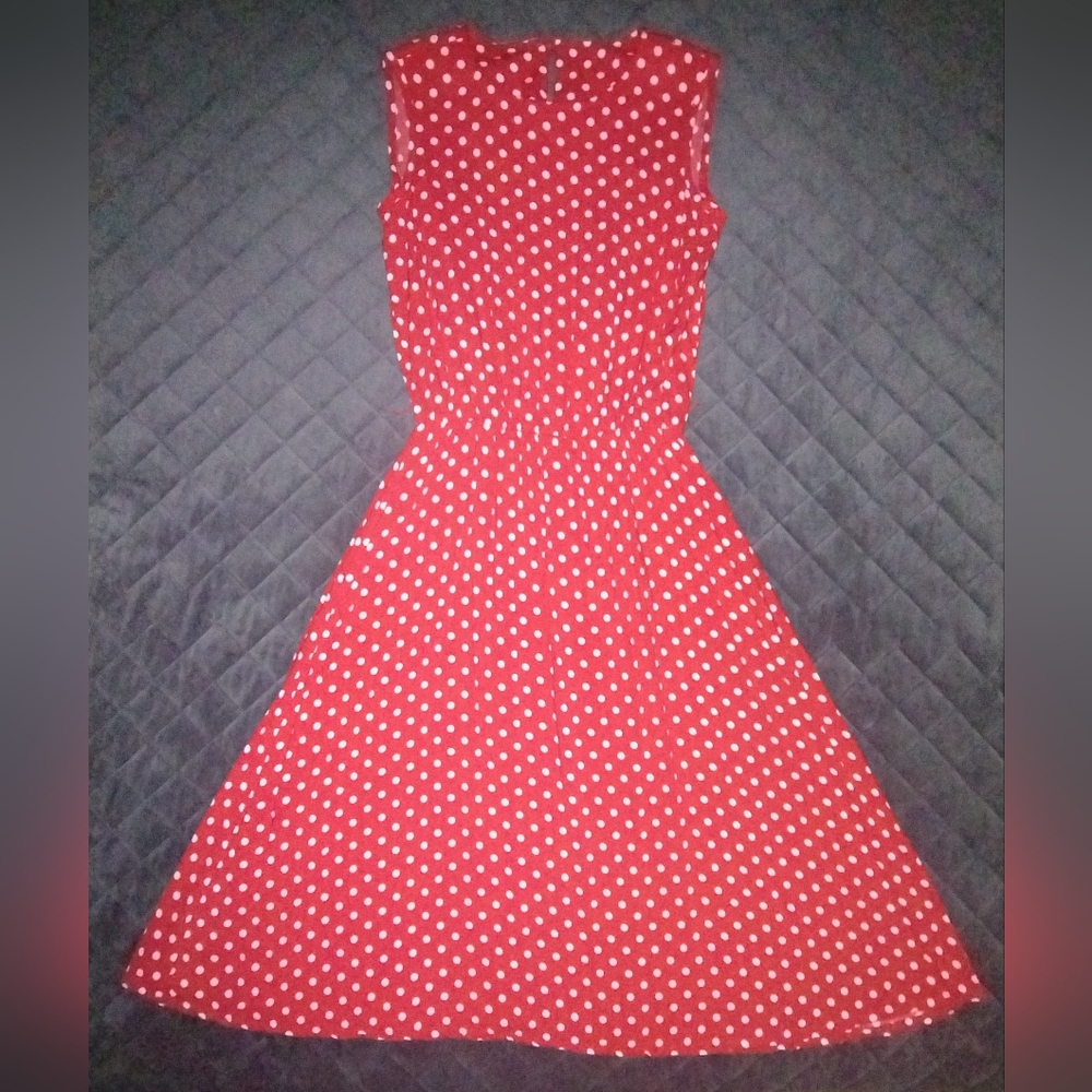 Vintage Blair Boutique Red & White Polka Dot Sleeveless Midi Dress / Size 8